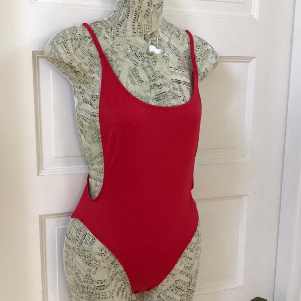 NWOT Yandy red monokini one piece swimsuit  sz Medium low cut back open sides